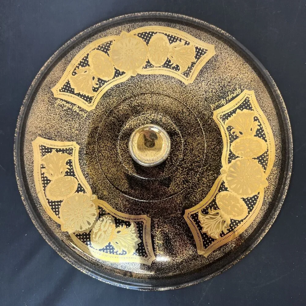 Fire King Georges Briard Gold & Black Medallion Casserole Lid ONLY Replacement